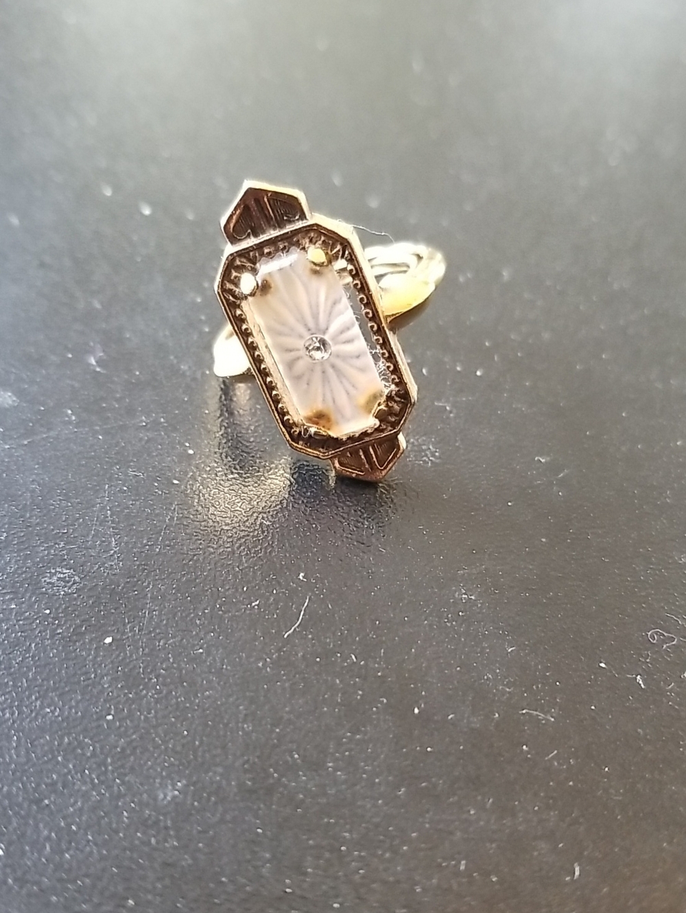 Avon Gold-Tone Floral Cut Glass Ring with Clear Center Stone